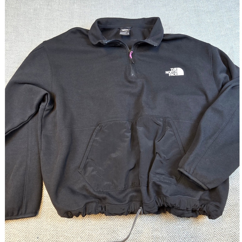 The North Face Womens XXL Black Quarter Zip Pullover Mixed Media Kangaroo Pocket